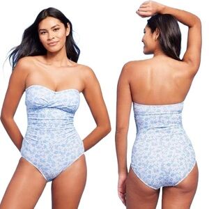 Kona Sol Womens Floral Print Full Coverage Bandeau One Piece Swimsuit Size L